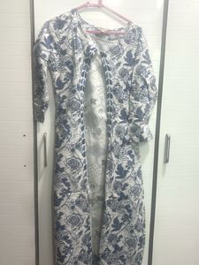 soft cotton Blue Floral Print Long Kurta with pant