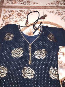 Elegant Navy Blue Embroidered Suit Set