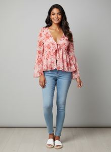 Chic Floral Tie-Front Peplum Blouse