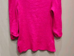 Chic Fuchsia Knit Top with Puff Sleeves
