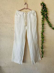 White Linen Blend Pants