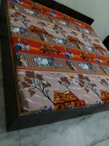 Vibrant Cotton Bedsheet with Village Scene