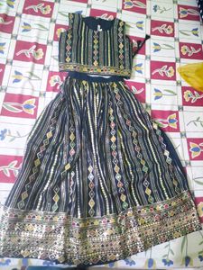 Stylish Navy Blue Embroidered Lehenga Choli Set