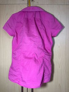 Vibrant Pink Short-Sleeve Button-Up Top