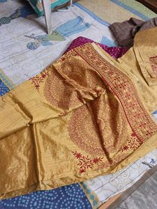 Golden Embroidered Dress Material
