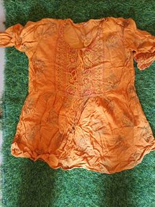 Orange Embroidered Ethnic Tunic Top short