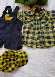 Combo Of Dungaree, Shirt And A Hat