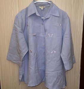 Light Blue Butterfly Embroidered Top