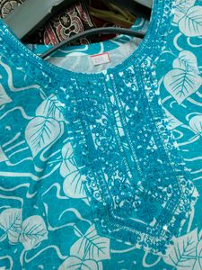 Blue Leaf Print Kurta top