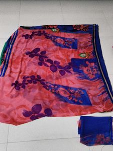Vibrant Floral Print Saree with unstitched blouse