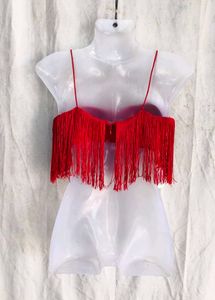 Red Fringe Crop Top with Cowboy Hat