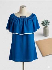 Blue Off-Shoulder Ruffle Top