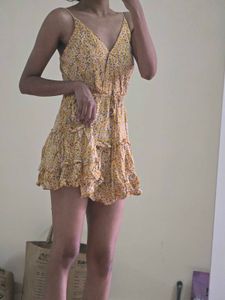 Yellow Floral Ruffle Dress