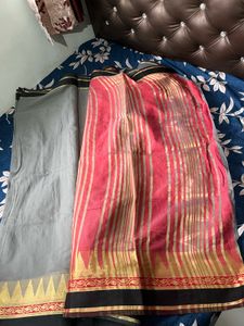 grey cotton saree with blouse