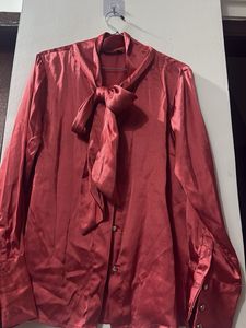 Elegant Satin Bow Blouse