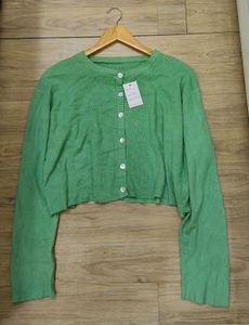 Green Button-Down Cardigan Top