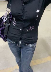 alt Black Button-Up Star Print Top