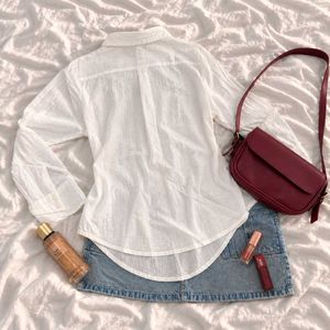 Cute White Heart Print Button-Up Shirt