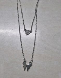 Silver Tone Double Layer Chain W Pendant