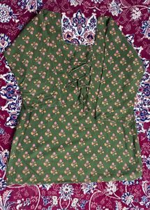 Green Floral Print Kurta