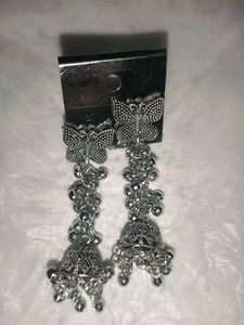 Silver Butterfly Jhumka Earrings