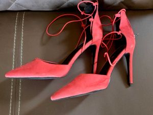 Coral Lace-Up Stiletto Heels