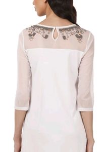 Sheer Sleeve Embellished Neck Dress