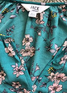 Teal Floral Print V-Neck Blouse
