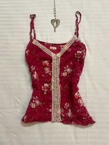 Floral Hollister Cami with Lace Trim