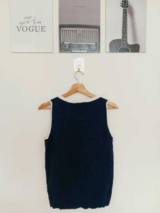 Navy Sleeveless Tank Top with White Trim