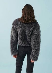 Gina Tricot Grey Shaggy Faux Fur Jacket