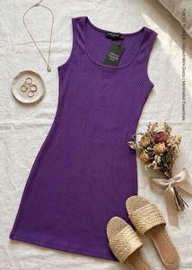 Purple Ribbed Mini Dress
