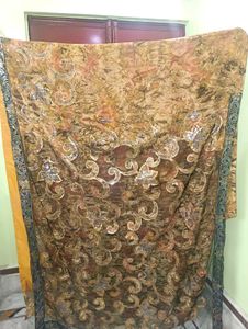 Elegant Brown Floral Print Saree