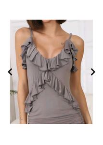 Chic Grey Ruched Ruffle Dress