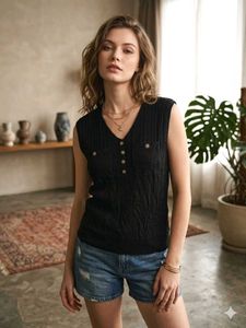 Chic Black Sleeveless V-Neck Top