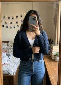 Zara Navy Blue Cropped Cardigan