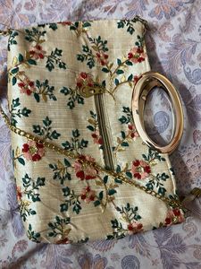 Embroidered Clutch with Chain