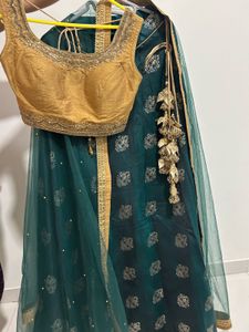Dark Green & Gold Ethnic Lehenga Set with Dupatta
