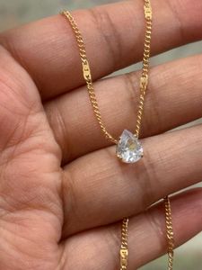 Dainty Teardrop Crystal Necklace gold plated