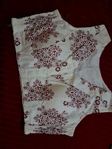 Elegant White Blouse with Maroon Print