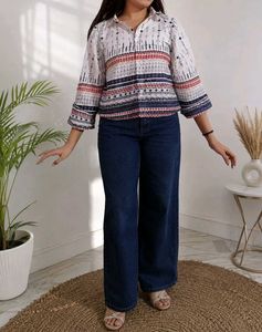 Boho Print Button-Up Shirt