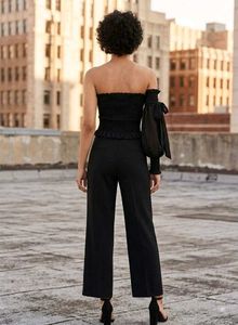 Chic Black one hand Off-Shoulder Smocked Crop Top