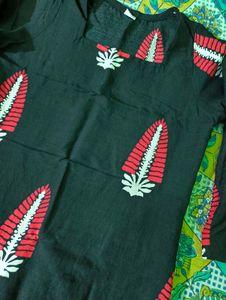 Black Kurta with Red &amp; White Print