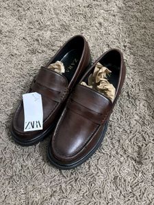 Zara Brown Leather Penny Loafers