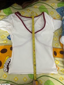 Cute White &amp; Red Bow Detail Top