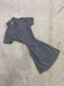 Grey Short Sleeve Button Neck T-Shirt Dress