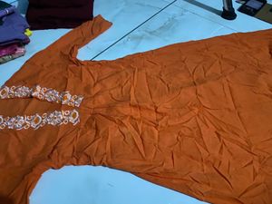 Orange Embroidered kurta set
