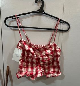 Red Checkered Cropped Cami Top