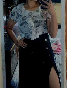 Elegant Floral  &amp; Black Skirt Set