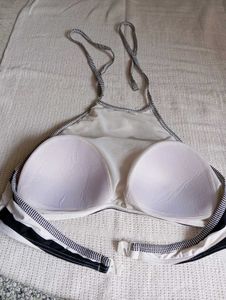Black and White Striped Bikini Top